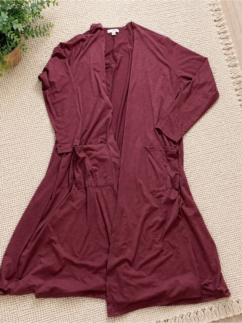 LuLaRoe Sarah Cardigan XL Burgundy Long Open Front Duster Sweater with Pockets